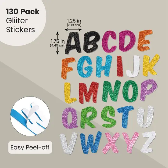 Glitter Foam Alphabet Letter Stickers for Kids, Self Adhesive, A-Z in 13 Colors (130 Pieces) Multicolor {2}