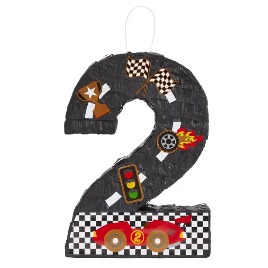 Number 2 Race Car Pinata for Two Fast Birthday Decorations, Party Supplies (Small, 11.85"L x 3"W x 16.5"H), For Ages 3+ Black {4}