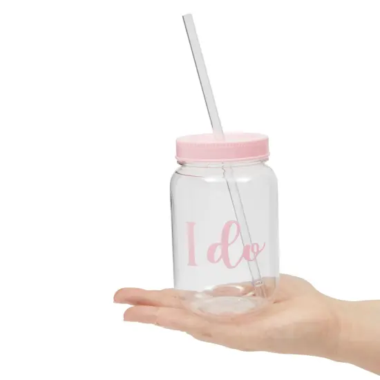 12 Pack "I Do Crew" Bachelorette Party Cups with Lids, Pink Bridal Shower Mason Jar Gifts (18 oz) {7}