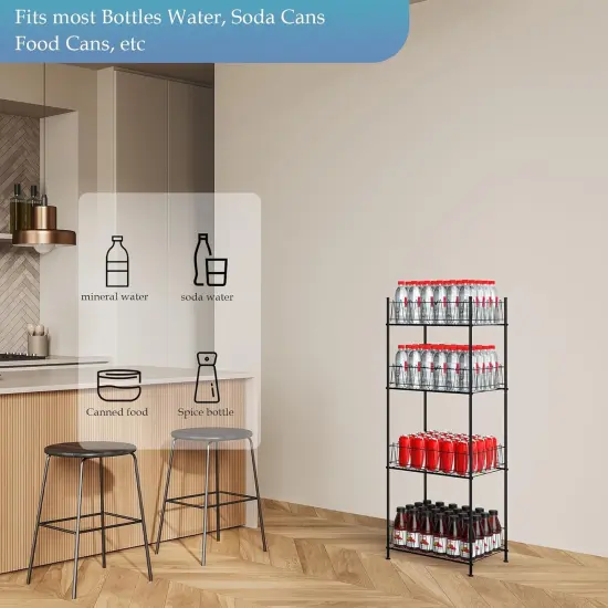 4-Tier Metal Water Bottle Organizer &ndash; Freestanding Floor Storage Rack for Kitchen, Pantry, or Bathroom | Adjustable Dividers & Feet, Rust-Proof Black Design (12.5"x16.7"x46.2") {5}