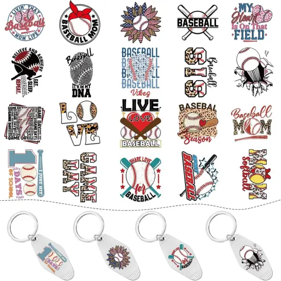 Keychain UV DTF Wraps Stickers - 8 Sheets Baseball Enthusiast Uvdtf Wrap Decals for Blank Keychain Decoration, Share Love Baseball Waterproof Transfer Stickers DIY Motel Keychain Craft Creative Decor {1}