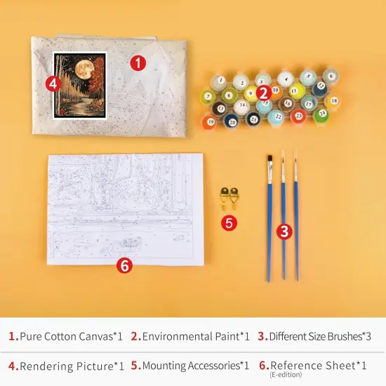 Moon Paint by Numbers Vintage Landscape Paint by Number Kits DIY Easy Moon Forest Paint by Number for Adults Beginners Black and White Painting with Brushes Painting Crafts 16x20 in (Frameless) {5}