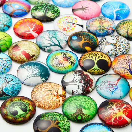 Glass Dome Cabochon, Tree of Life Mosaic Tiles for Jewelry Making (1 in, 50 Pack) Multicolor {5}
