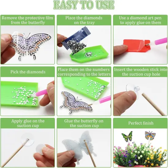 12 PCS Butterfly Diamond Art Kits, Butterfly Diamond Painting Kits, Butterfly Art Craft Supplies, Mini Diamond Art Kits for Adults, Diamond Art Butterfly for Garden Decor {5}