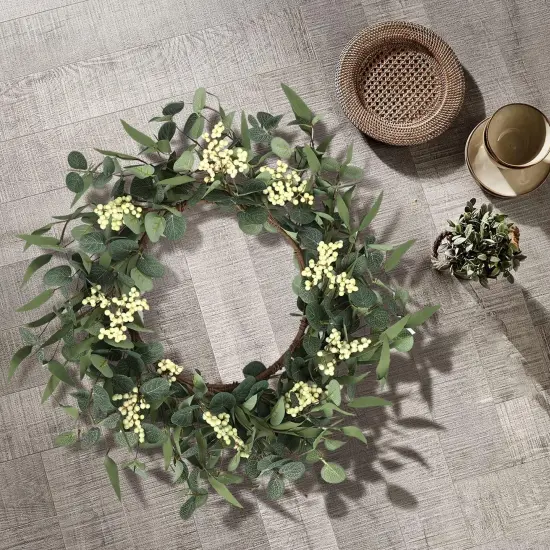 20'' Eucalyptus Wreath for Front Door, Porch, Window - Green Decor for Home, Farmhouse - Summer {3}