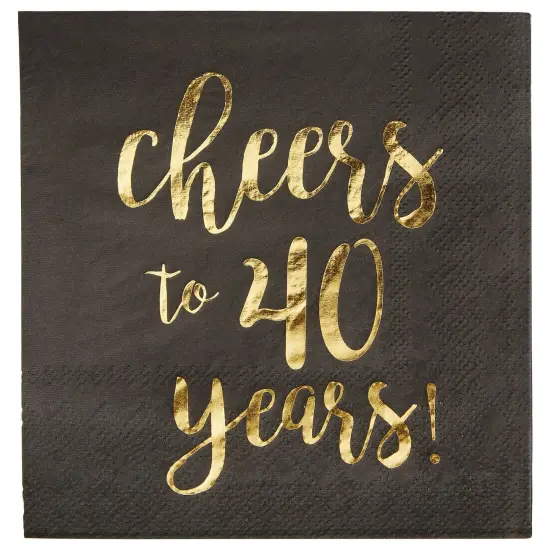 50 Pack Cheers to 40 Years Cocktail Napkins for 40th Birthday, Anniversary Party Supplies, 3-Ply, Black and Gold Foil (5 x 5 In) {4}