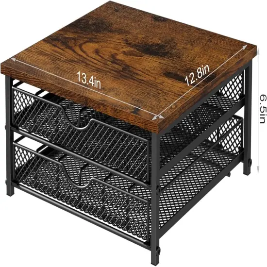 2-Tier Industrial Coffee Pod Storage Drawer Organizer &ndash; Sturdy Metal & Wood Construction, 72 K-Cup Capacity, Space-Saving Design for Countertop/Cabinet {2}