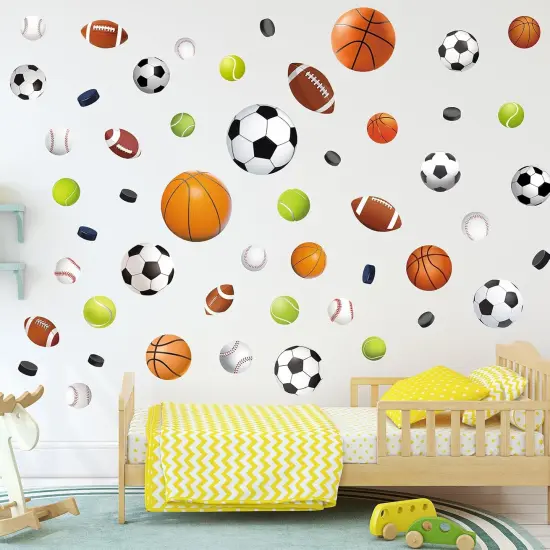 Glow in The Dark Basketball Football Sports Wall Decals，Glowing Luminous Boys Room Wall Stickers Removable self-Adhesive Baseball Decals for Kids Baby Boys Nursery Game Playroom Decoration {4}