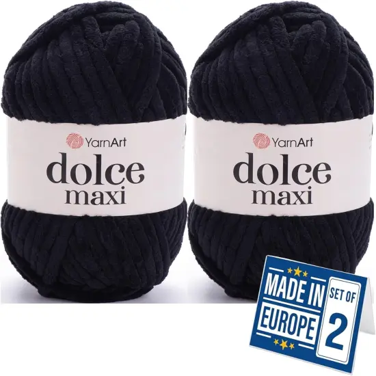 2 Skein Yarn Art Dolce Maxi, Premium Velvet Yarn, Super Soft Bulky 6 Fluffy Bulky for Knitting Crocheting Crafting Blanket Amigurumi Soft Velvet Baby Shedding 400gr, 152 Yards (Black) {1}