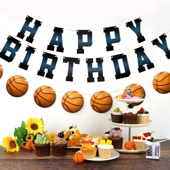Basketball Happy Birthday Banner Sign, Basketball Birthday Bunting Banner Flag Garland for Kids Boys Baby Basketball Birthday Party Carnival Party Decorations Supplies {3}