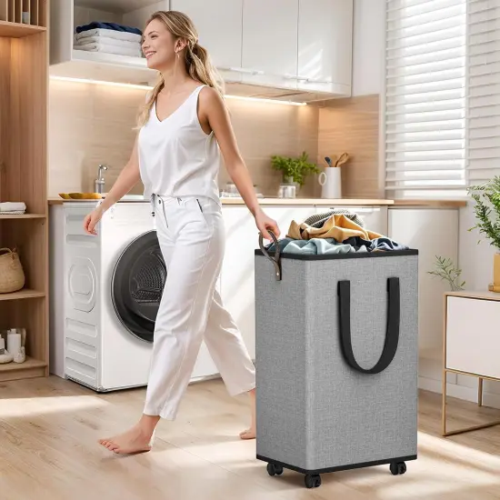 Laundry Basket with Wheels, Collapsible Laundry Baskets, Laundry Hamper with Handles Detachable Wheels, Rolling Laundry Basket, Dirty Clothes Hamper {5}