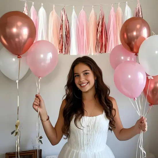 Shiny Tassel Garland Tissue Paper Tassel Banner,Table Decor,Tassels Party Decorations Supplies for Wedding,Birthday,Bridal/Baby Shower,DIY Kits,Pack of 20 - (Rose Gold/Light Pink/Peach Color/White) {4}