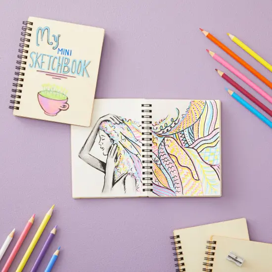 4 Pack Wooden Cover Notebook, Spiral Bound Unruled Plain DIY Craft Journal for Students, Sketches, Writing, Arts and Crafts, Note Taking, 20 Sheets Each (4.5 x 5.8 Inches) White {3}