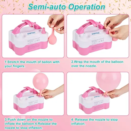 Electric Air Balloon Pump with Built-in Tying Tool, 110V 600W Pink and White Portable Dual Nozzle Inflator/Blower for Party Decoration-with Tying Tool on Handle {1}