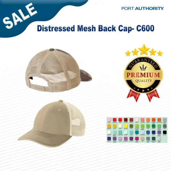 Port Authority&reg; Distressed Mesh Back Cap Grey Steel/ Black {3}