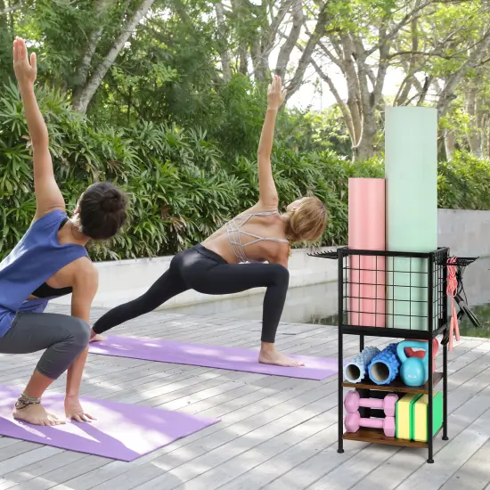 Multi-Functional Weight Rack for Home Gym &ndash; Portable Storage Organizer with Wheels, Hooks & Yoga Mat Holder for Dumbbells, Resistance Bands, Blocks {5}