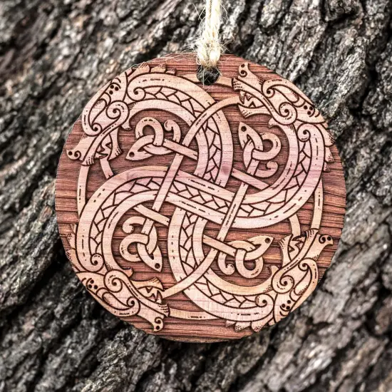 Viking Dragon Knot - Raw Cedar Ornament 3x3in {2}