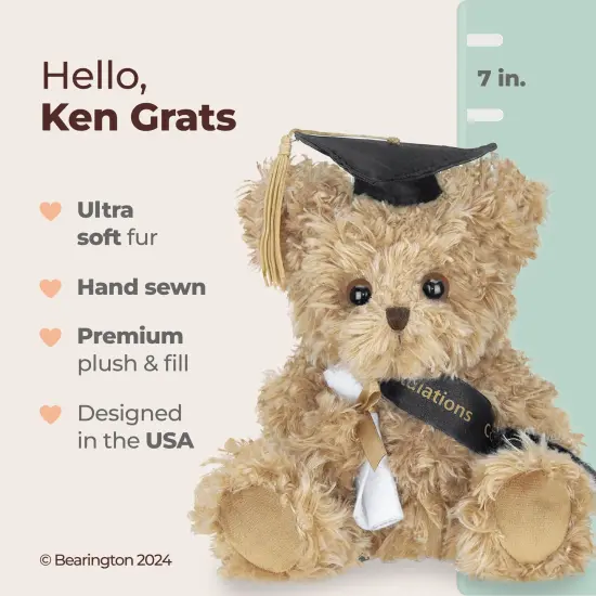 Bearington Collection Ken Grats Graduation Plush Teddy Bear Stuffed Animal, Black Cap, 7 Inch, For Ages 3-14 Brown {2}