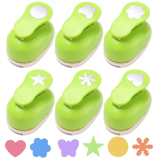 Craft Paper Punch Set, Circle, Heart, Star, Snowflake, Flower, and Butterfly for Making Scrapbook Layouts, Kids' DIY Projects, Card Making, Journal Pages, Homemade Confetti {1}