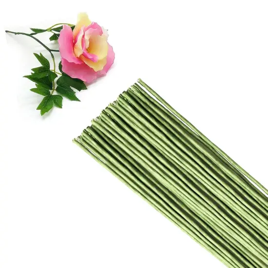50/Package Floral Stems Wire for Paper Flower 16 Gauge Green Floral Paper Wrapped Wire 16 inch Artificial Crafts Wire Wreath Making Supplies for Wedding DIY {4}