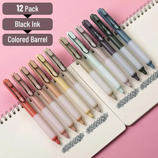Retractable Gel Pens, 12 Pack, Black Ink Gel Pens, Vintage Barrels, Fast Dry, Gel Pens Fine Point 0.5mm, Retractable Pens, Cute Pens, Gel Ink Pens, Aesthetic Pens for Journaling Fine Tip Pens {2}