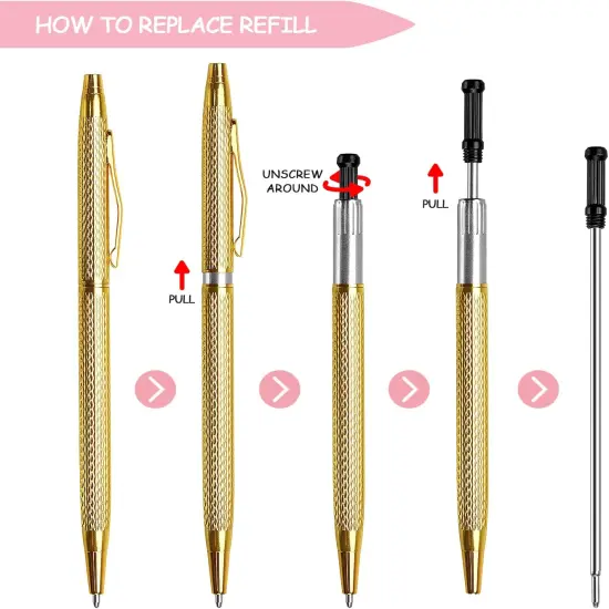 3 Pack Slim Metallic Retractable Ballpoint Pens Black Ink, Nice Gift for Business Office Students Teachers Wedding Christmas (Gold) {2}