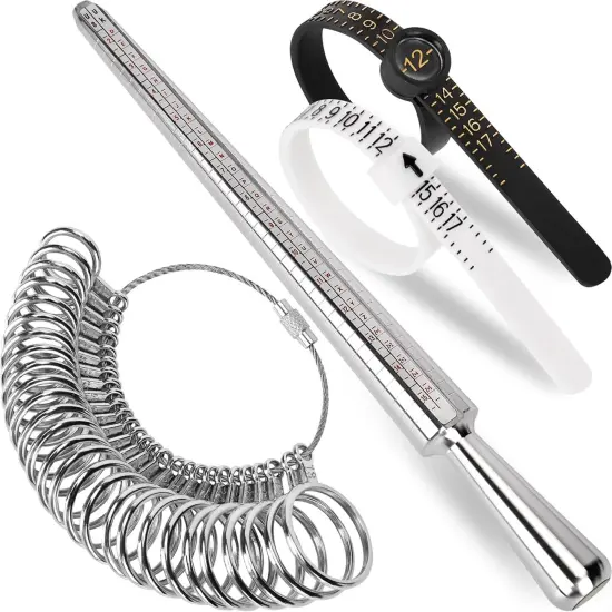 Ring Sizer Measuring Tool Kit, Ring Mandrel Measurer, 27 PCS Premium Steel Measuring Ring Tool, US Ring Size 0-13, 2 PCS Reusable Finger Size 1-17 USA Rings Size with Magnified Glass {1}