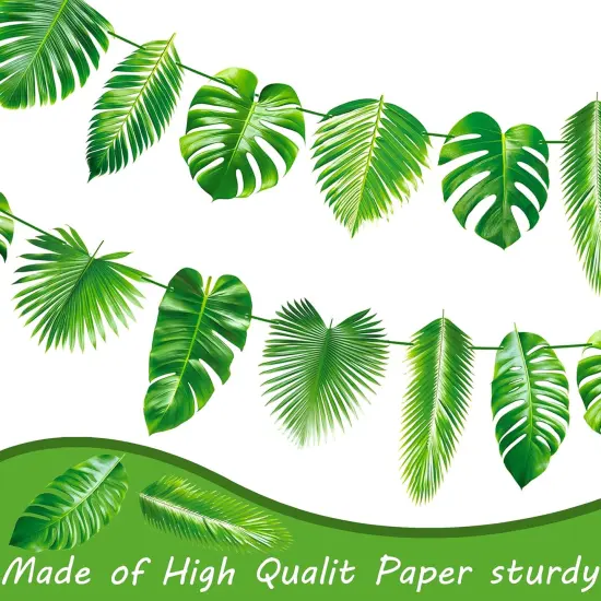 Tropical Party Banners Decorations Palm Leaf Garlands Green Hawaiian Luau Party Decorations Green Leaves Theme Banners for Summer Jungle Theme Party Baby Shower Supplies {4}