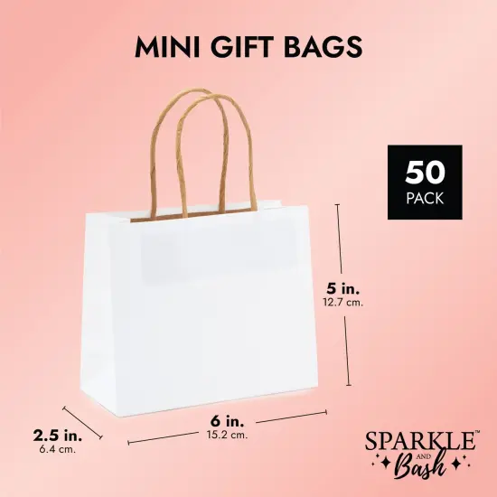 50 Pack Small Gift Bags With Handles, 6 x 5 x 2.5 Inch Thank You Bags for Baby Shower, Birthday Party White {5}