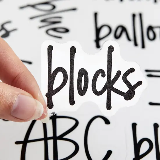 Talented Kitchen 147 Toy Labels for Playroom Organization and Storage Bins, Preprinted Black Script on Clear Vinyl Stickers for Crafts, Canisters, Baskets, and Closet (Water Resistant) {7}