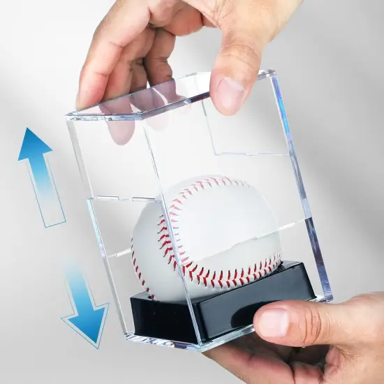 4-Pack Black-Stand Baseball Display Case - UV Protected Acrylic Square Baseball Holder, Official Size Baseball Display Box, Clear Display Cube Baseball Memorabilia Showcase Autographed Ball Protector {4}
