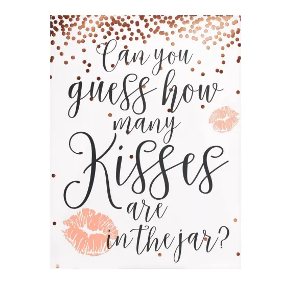 Guess How Many Kisses Bridal Shower Game for 60 Guests for Wedding (1 Rule Board, 60 Guessing Cards) Pink {7}