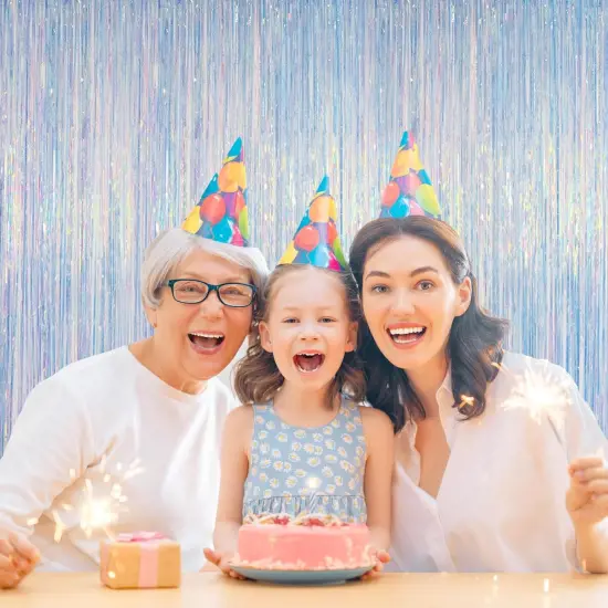 Iridescent Foil Fringe Backdrops Party Decorations - 2 Pack 3.2 x 6.5 ft Metallic Tinsel Photo Backdrop Curtains for Mermaid Unicorn Birthdays Parties {4}