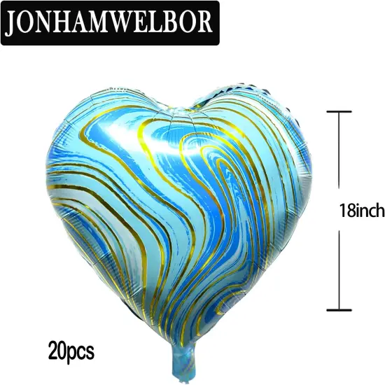 20Pcs 18 inch Marble Blue Foil Mylar Heart Shape Balloons Decorations Valentines Birthday Wedding Baby Shower Party (Marble Blue) {2}