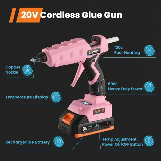 Full Size Cordless Glue Gun,20V Temp Adjust LCD Digital Display Fast Heating Accurate Dual Temp, Dripless Full Size Heavy Duty Hot Gun Kit with 12 Pcs Sticks (Battery Included) {3}