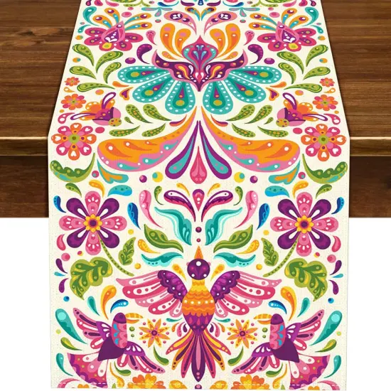 Mexican Otomi Table Runner Cinco De Mayo Fiesta Party Supply Dia De Los Muertos Decoration Home Kitchen Altar Ofrenda Decor (13" x 72") {4}