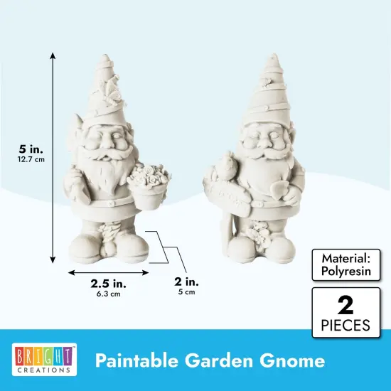 2 Pack Paint Your Own Garden Gnome Figurines - Ceramics to Paint for Adults - Blank Paintable Statues, Ready-to-Paint DIY Art & Craft Supplies White {5}