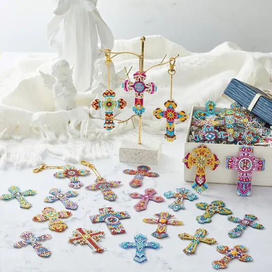 36 Pcs Cross Diamond Painting Keychains 5d Double Sided Cross Shaped Diamond Art Keychains for DIY Adults Crafts Home Decor Gift Party Favors {2}