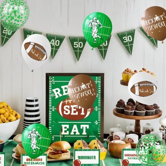 Football Balloons,60Pcs 12 Inch Green Brown White Green Confetti Football Party Balloons for Kids Boy Football Birthday Sport Party Decorations Sports Baby Shower Graduation Party Supplies {4}