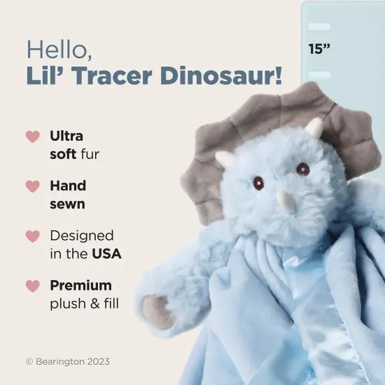 Bearington Baby Lil’ Tracer Snuggler, 15 Inch Light Blue Dinosaur Plush Stuffed Animal Security Blanket Lovey for Babies, For Ages 0-3 {2}
