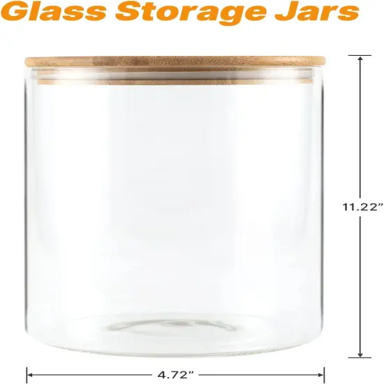 Glass Storage Jars,2 PACK -108oz/3200ml Clear Glass Food Storage Containers with Airtight Bamboo Lid Stackable Kitchen Canisters for Candy,Cookie,Rice,Sugar,Flour,Pasta,Nuts and Spice Jars {2}