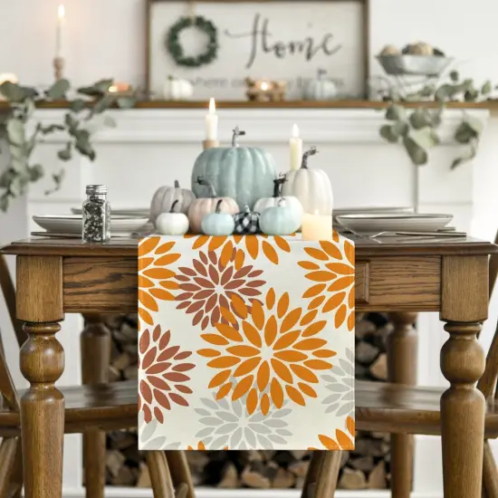 Orange Dahlia Floral Pinnata Fall Table Runner, Seasonal Autumn Thanksgiving Kitchen Dining Table Decoration for Home Party Decor 13x72 Inch {2}