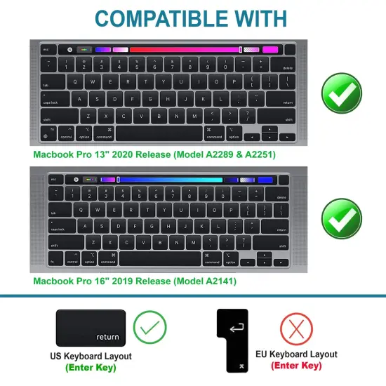 Insten 2 Pack Keyboard Cover Protector Compatible with 2020 Macbook Pro 13", Ultra Thin Silicone Skin, Tactile Feeling, Anti-Dust, Black & White {2}