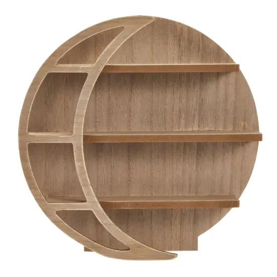 Wooden Moon Shelf, Rustic-Style Home Wall Decor, 12x12x3-Inch Crystal Holder for Stones Display and Essential Oils (Brown) {3}