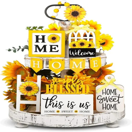 11 Pcs Sunflower Tiered Tray Decor Set {1}