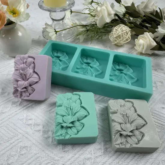 3 Holes Lily Flower Soap Mold Natural Soap Mould Handmade Silicone Molds for Soap Making DIY {2}