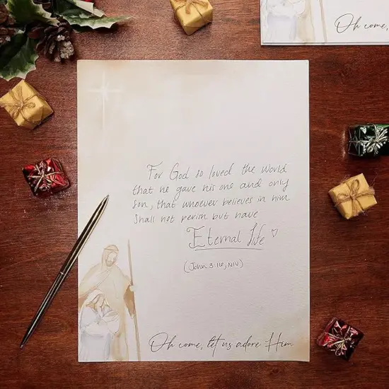 100-Sheet Let Us Adore Him Letterhead Paper, 8.5x11 inch Christmas Stationery Paper, Letter Size Write Personalized Greetings, Get Creative and Crafty with Xmas Letter Paper Sheets Brown {3}