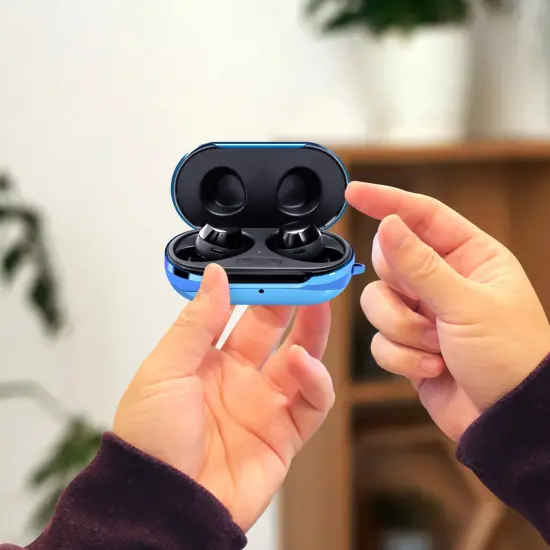 For Samsung Galaxy Buds / Plus Case with Keychain, Protective Earbuds Cover, Metallic Blue {6}