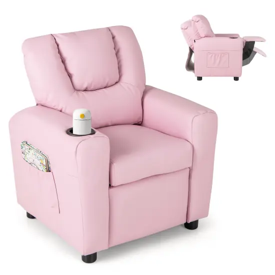 Sponge PU Wood PP Kids Recliner Chair with Adjustable Backrest, Footrest and Firm Cushion Beige {9}