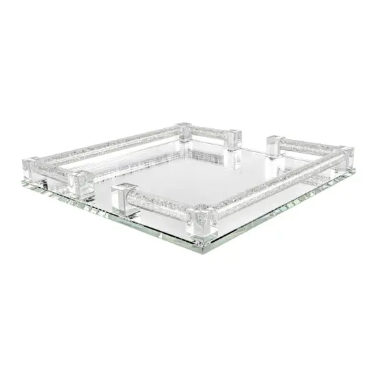 Crystal Mirror Tray with Inner Diamonds Square {1}